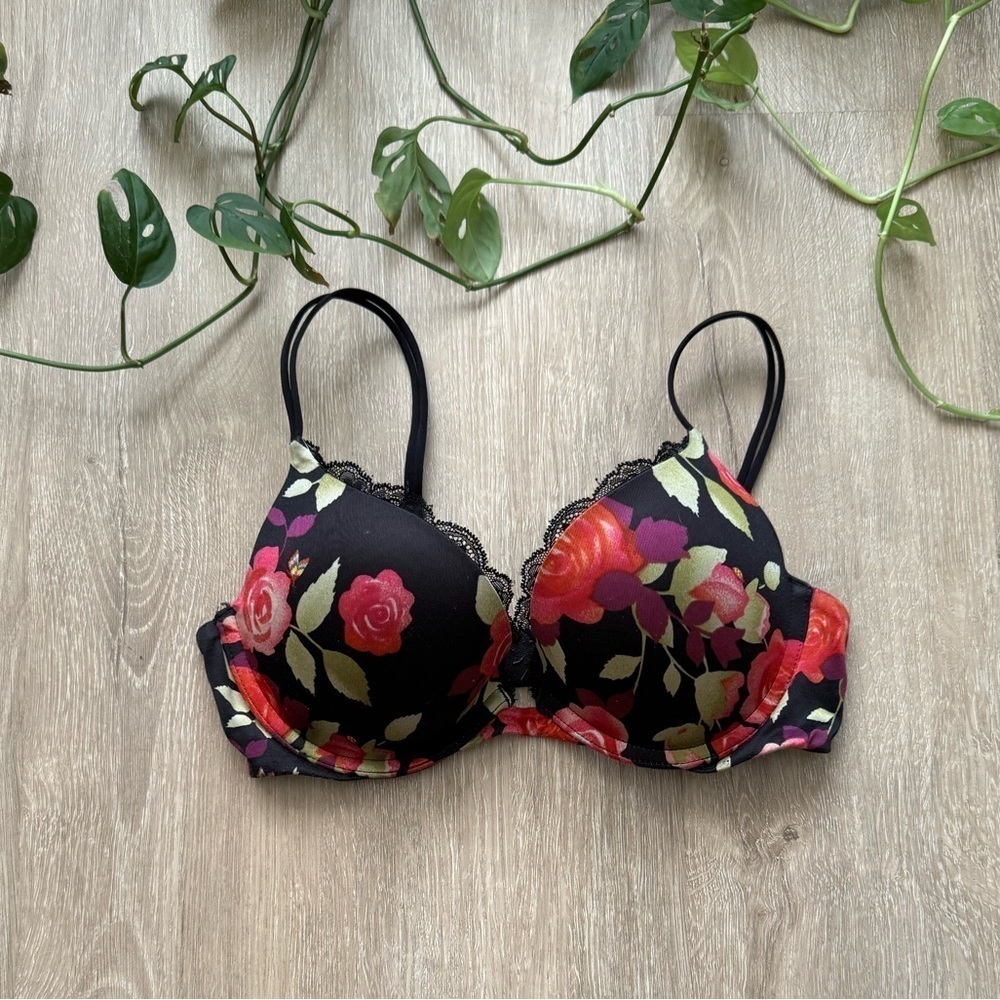 Victorias Secret Bra Very Sexy Push-up Rhinestone Strap Floral Sz 34B
